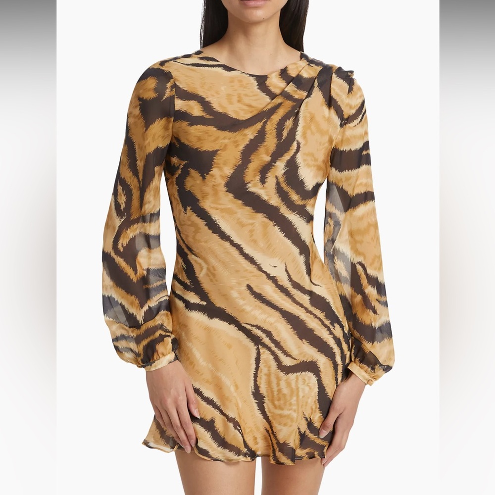 Ronny Kobo Timbra Silk Chiffon Minidress
Black Tan Multi, Medium